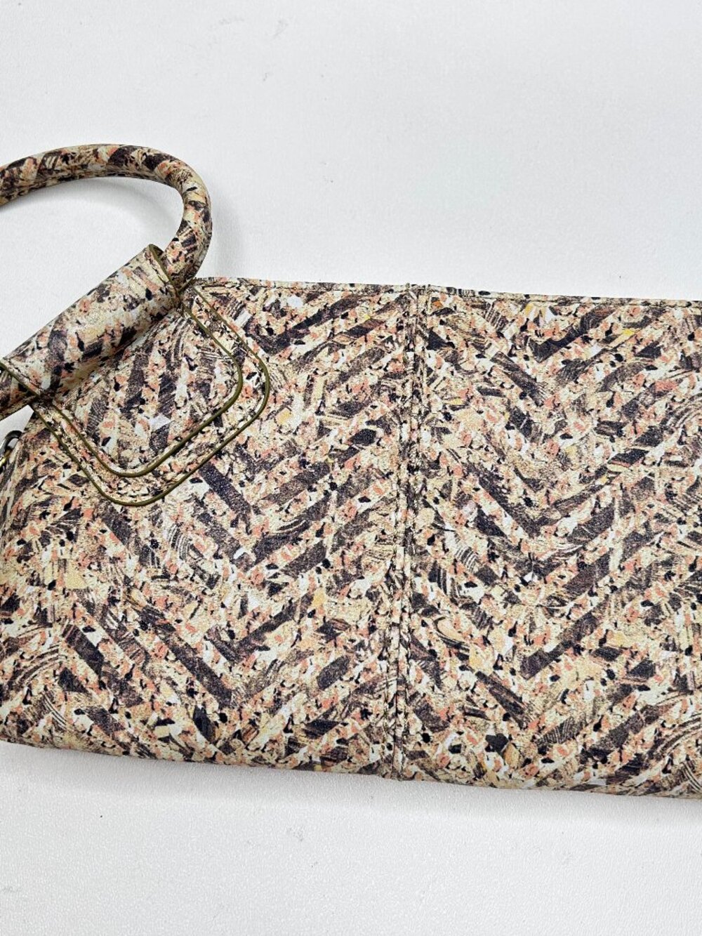 HOBO INT'L Sable Wristlet Clutch Neutral Mosaic Print Leather MSRP $148 NWT